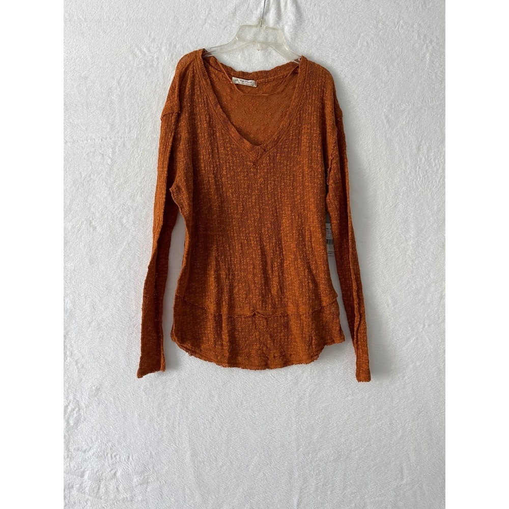 We The Free People Burnt Orange Ocean Air Hacci Textured Knit Raw Hem Top Small - Picture 3 of 7
